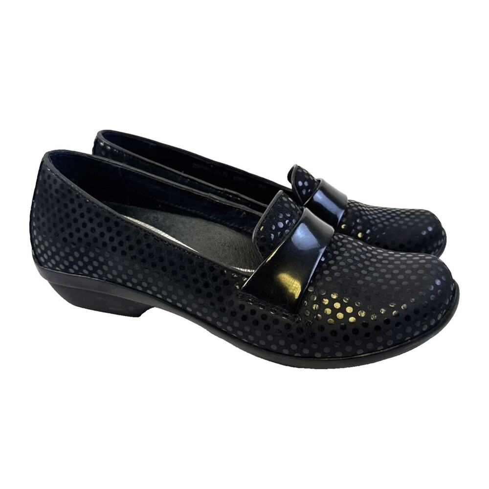 Dansko Oksana Loafer Black Leather Polka Dot Slip On Comfort Womens 37 6.5 - 7